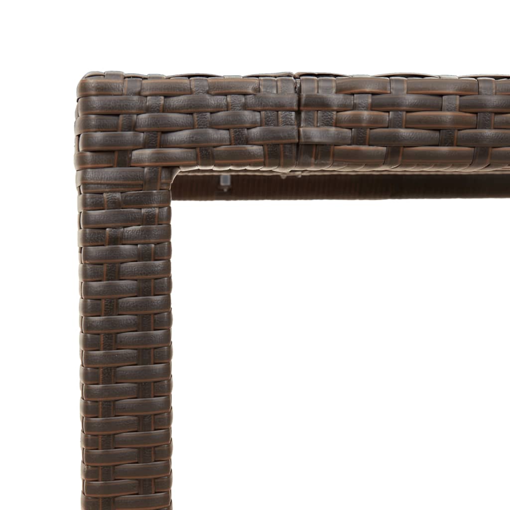 barna polyrattan üveglapos kerti asztal 90 x 90 x 75 cm