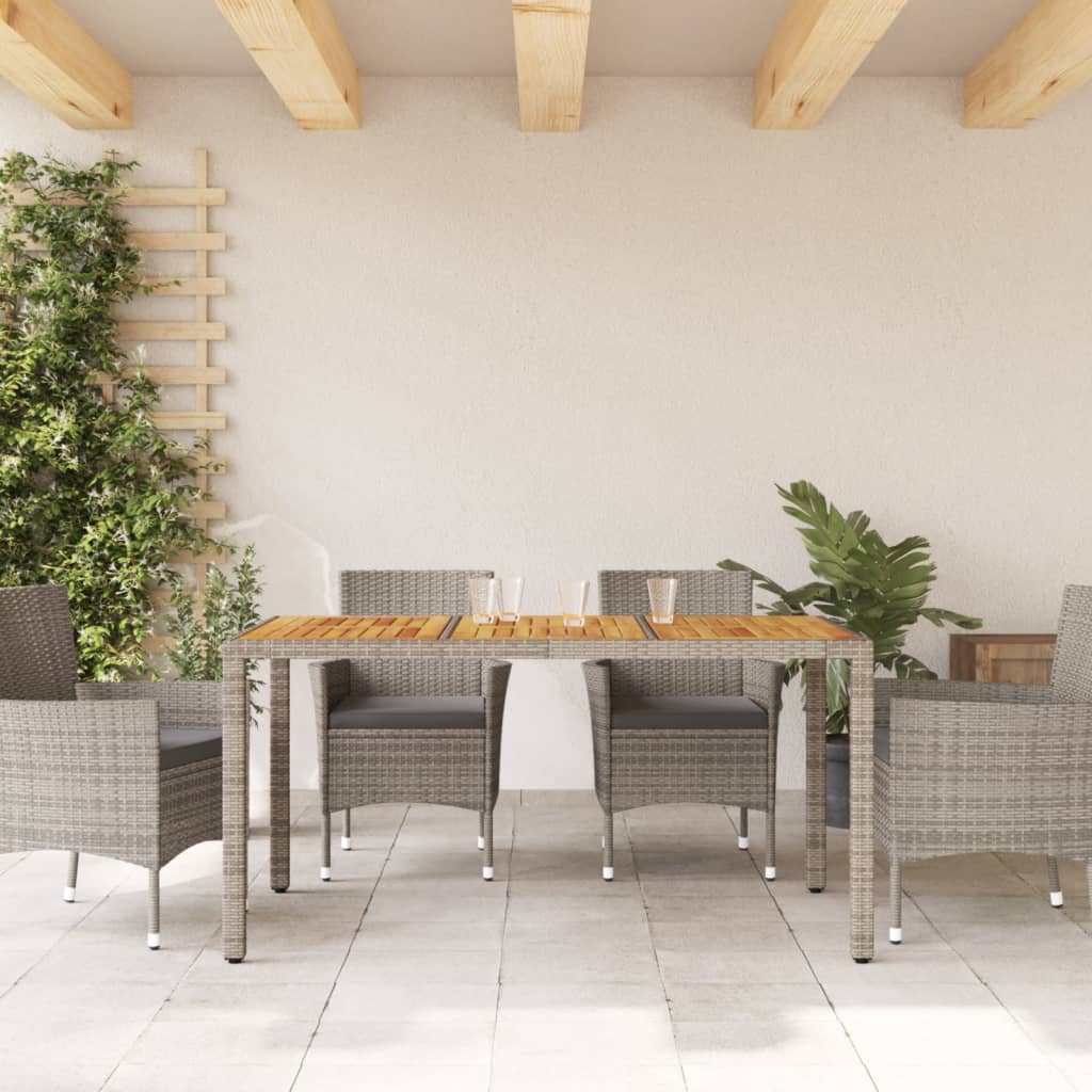szürke polyrattan kerti asztal akácfa lappal 150 x 90 x 75 cm