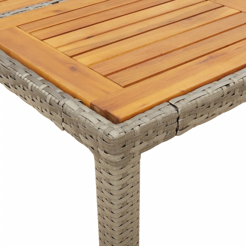 szürke polyrattan kerti asztal akácfa lappal 150 x 90 x 75 cm