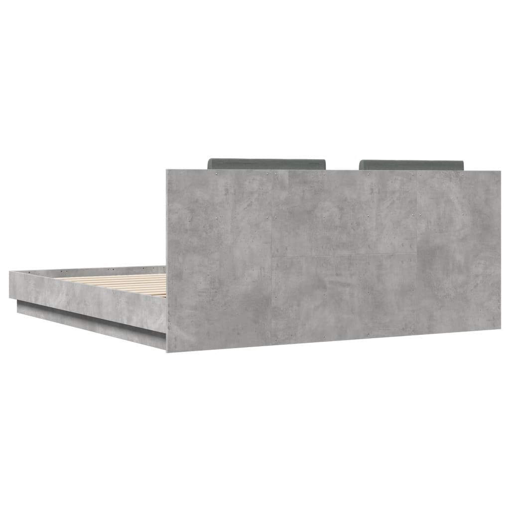 betonszürke ágykeret fejtámlával és LED-világítással 160x200 cm