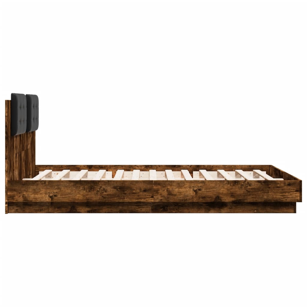 füstös tölgy színű ágykeret fejtámlával és LED-ekkel 150x200 cm