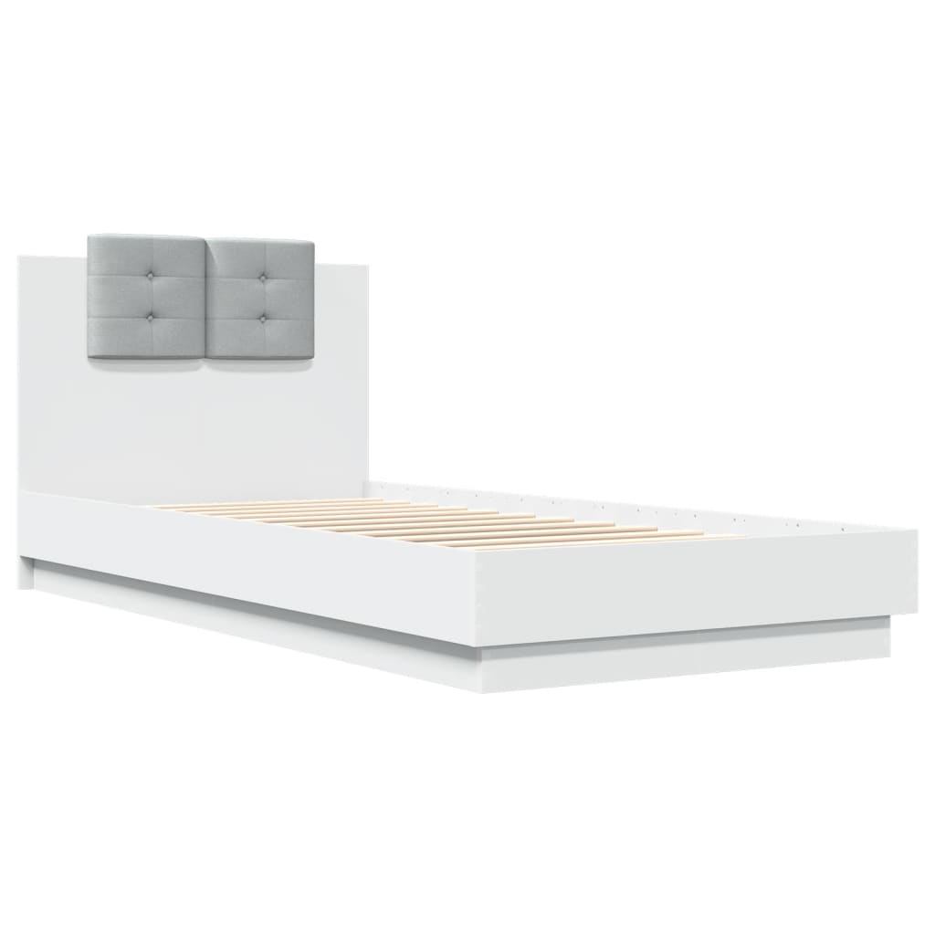 fehér ágykeret fejtámlával és LED-világítással 90 x 200 cm