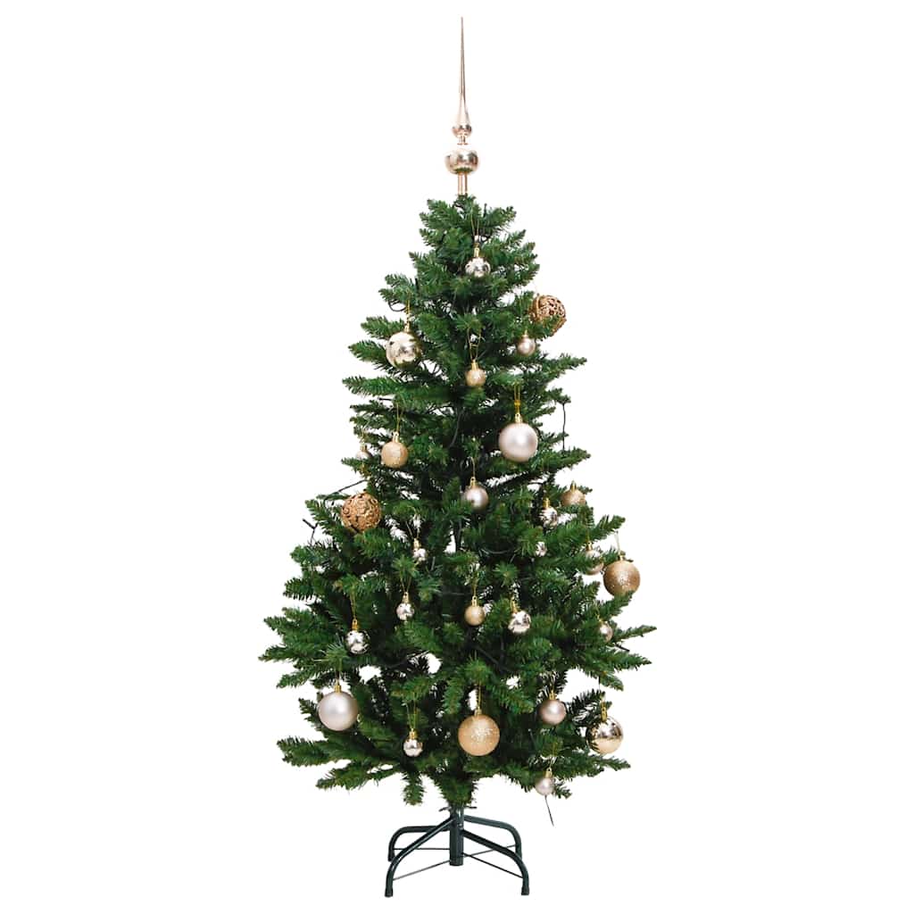 csuklópántos műkarácsonyfa 150 LED-del és gömbökkel 150 cm