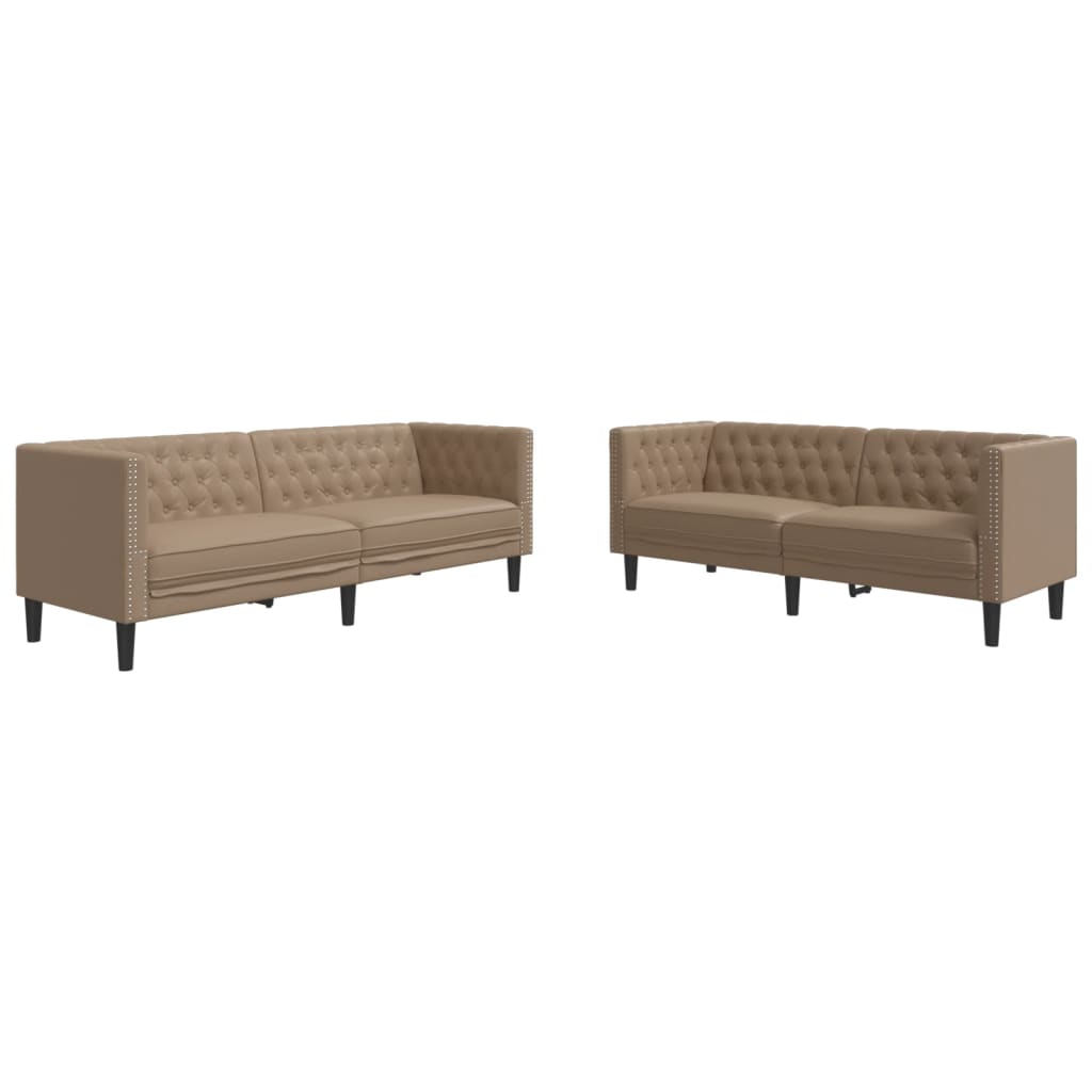 2 részes kávészínű műbőr Chesterfield kanapégarnitúra