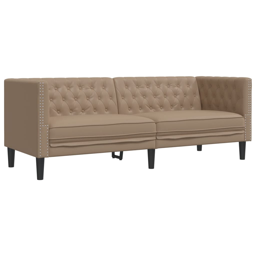 2 részes kávészínű műbőr Chesterfield kanapégarnitúra