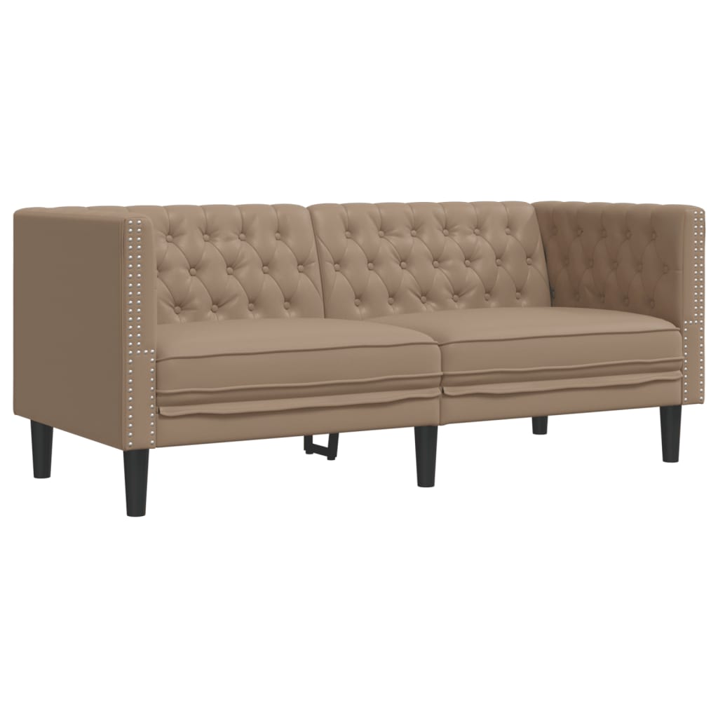 2 részes kávészínű műbőr Chesterfield kanapégarnitúra
