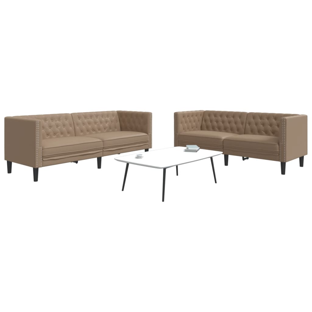 2 részes kávészínű műbőr Chesterfield kanapégarnitúra