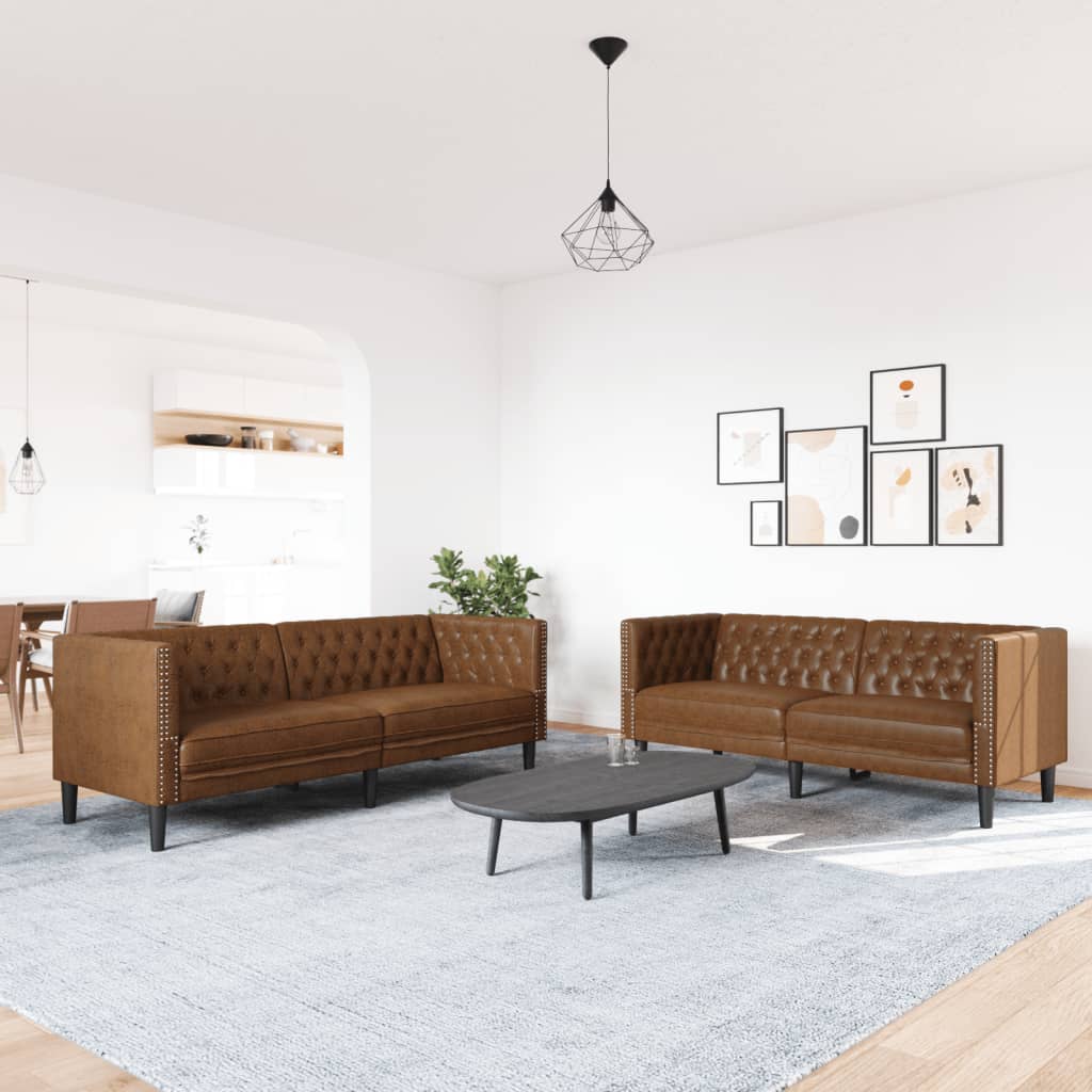 2 részes barna művelúr Chesterfield kanapégarnitúra