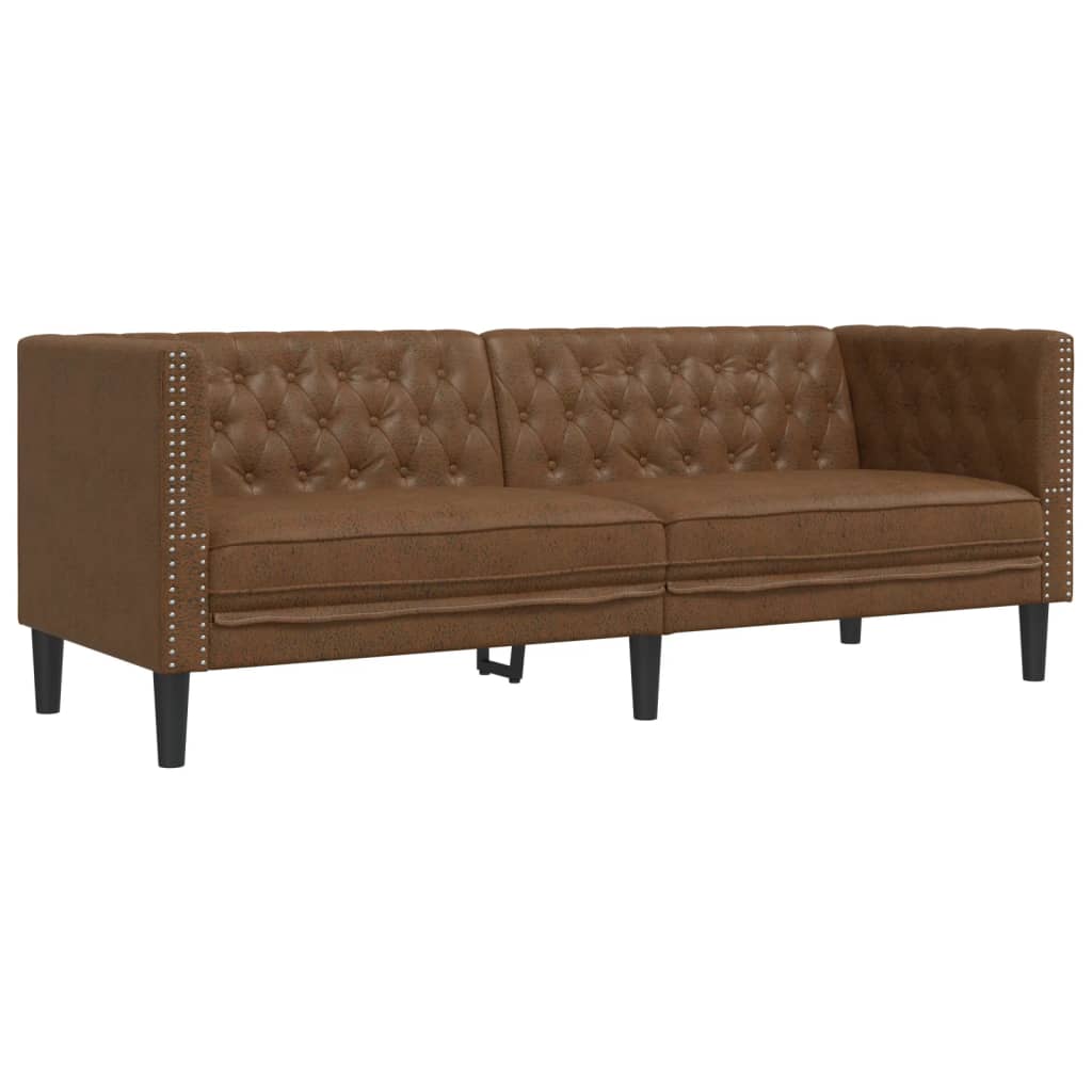 2 részes barna művelúr Chesterfield kanapégarnitúra