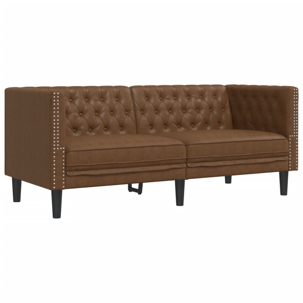2 részes barna művelúr Chesterfield kanapégarnitúra