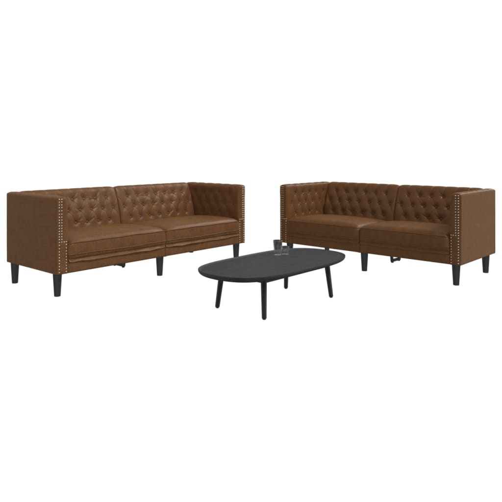 2 részes barna művelúr Chesterfield kanapégarnitúra