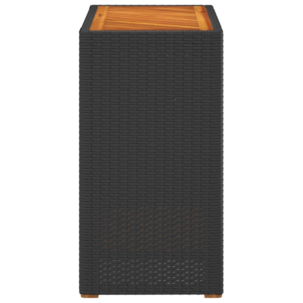 fekete polyrattan kerti kisasztal fa asztallappal 60x40x75 cm