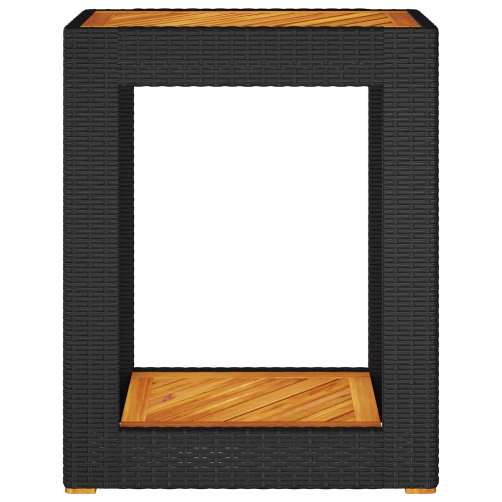 fekete polyrattan kerti kisasztal fa asztallappal 60x40x75 cm