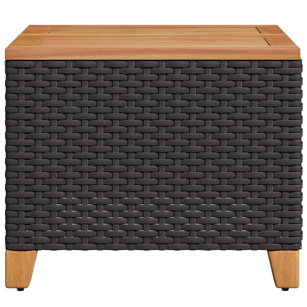 fekete polyrattan és akácfa kerti asztal 45 x 45 x 37 cm