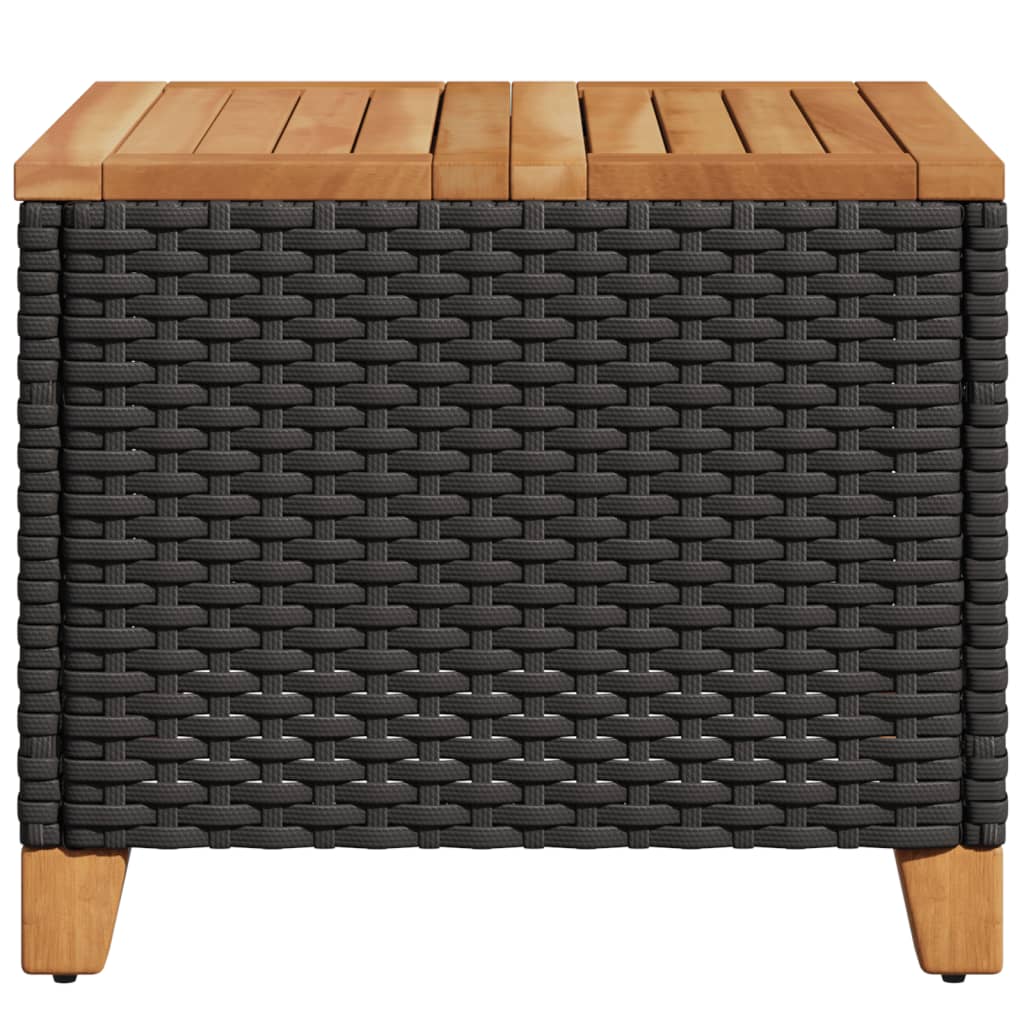 fekete polyrattan és akácfa kerti asztal 45 x 45 x 37 cm