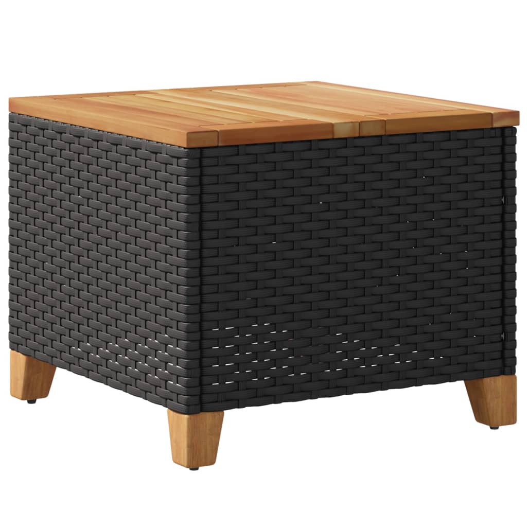 fekete polyrattan és akácfa kerti asztal 45 x 45 x 37 cm