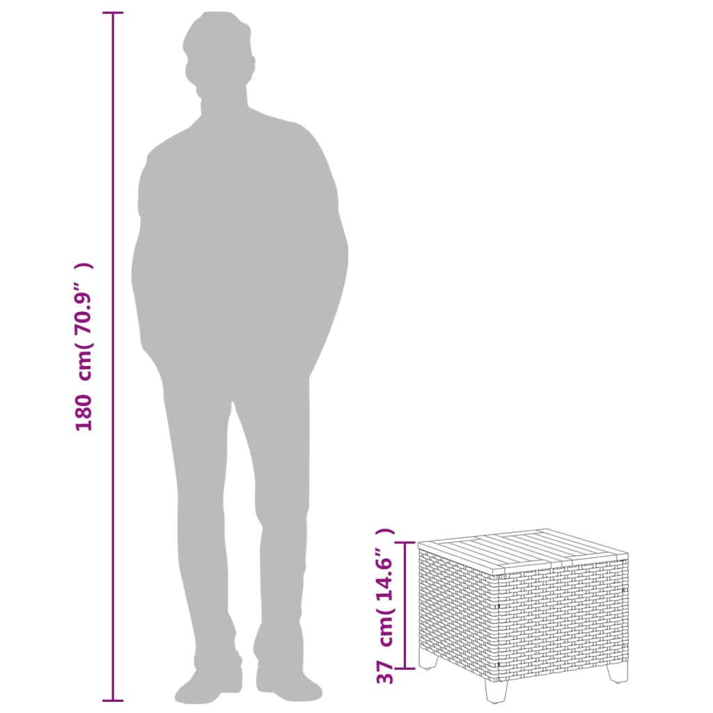 fekete polyrattan és akácfa kerti asztal 45 x 45 x 37 cm