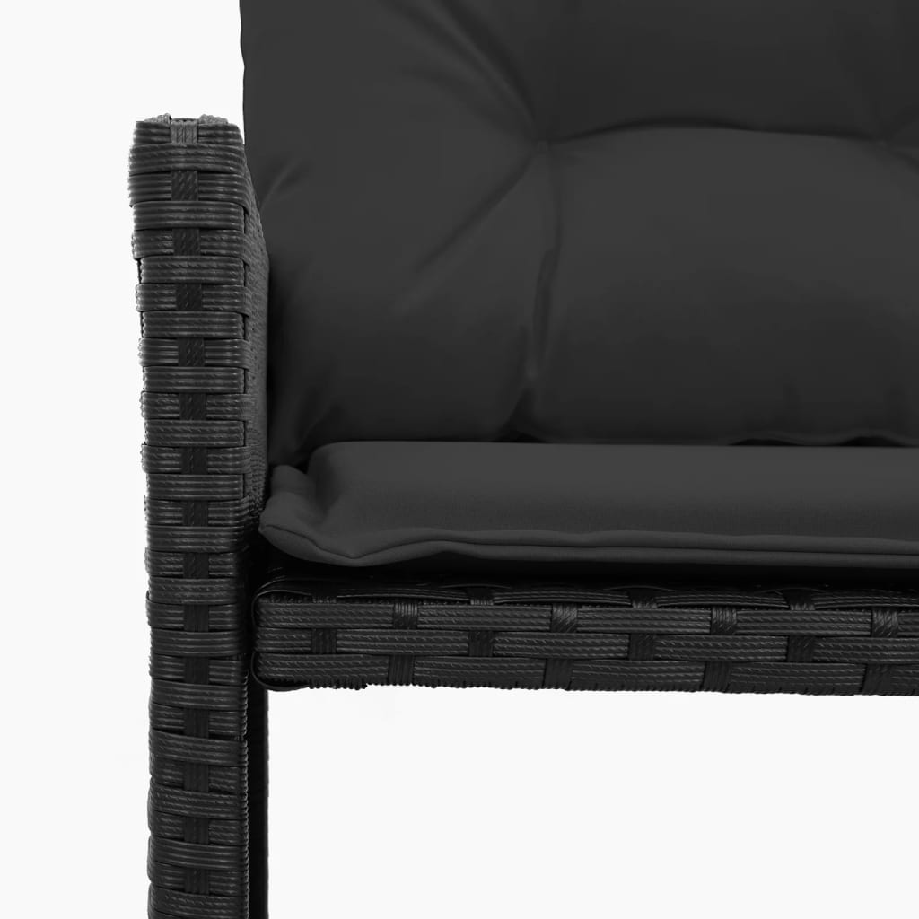 L-alakú fekete polyrattan kerti kanapé asztallal és párnával