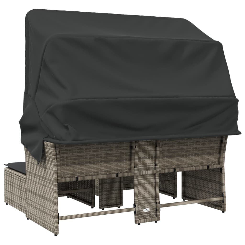2 személyes szürke polyrattan kerti kanapé baldachinnal/székkel