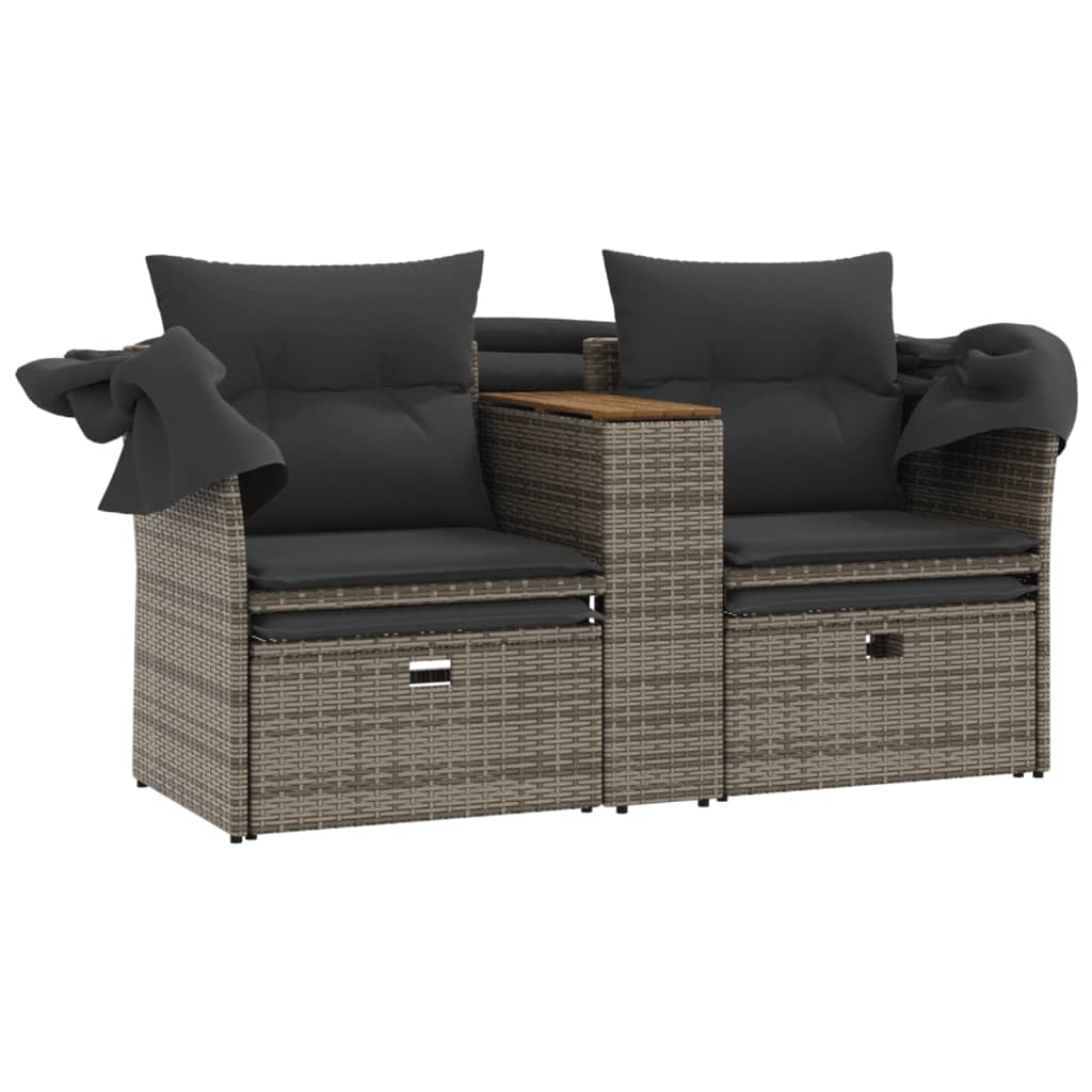 2 személyes szürke polyrattan kerti kanapé baldachinnal/székkel