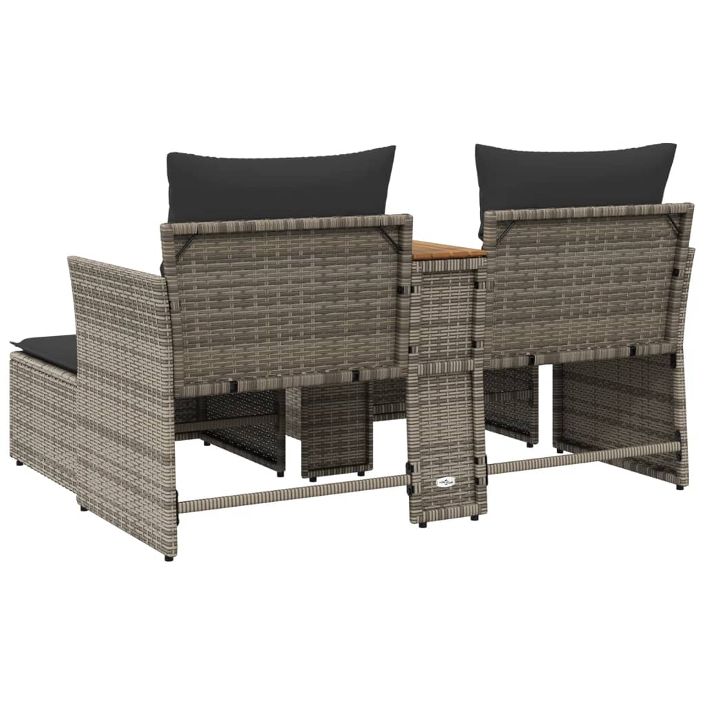 2 személyes szürke polyrattan kerti kanapé zsámolyokkal