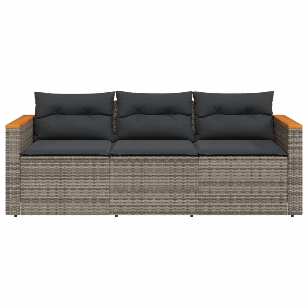 3 személyes szürke polyrattan kerti kanapé párnával