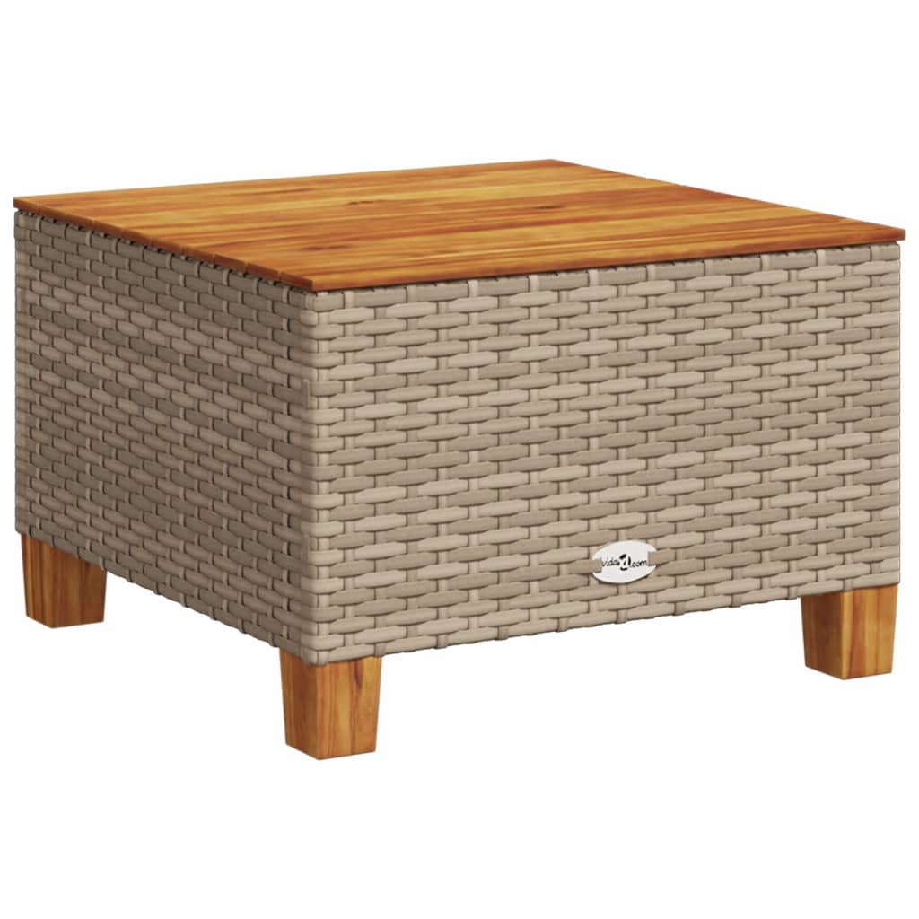 bézs polyrattan és akácfa kerti asztal 55 x 55 x 36 cm