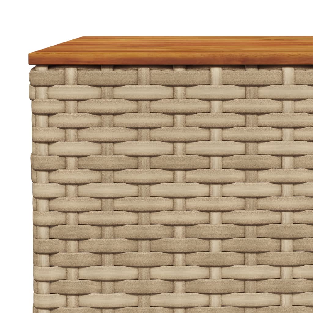 bézs polyrattan és akácfa kerti asztal 55 x 55 x 36 cm