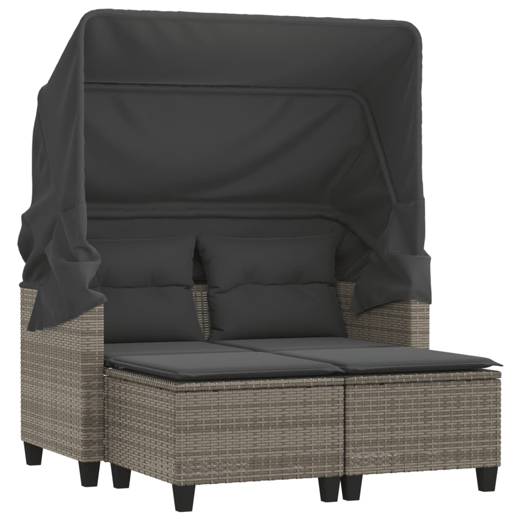 2 személyes szürke polyrattan kerti kanapé baldachinnal/székkel