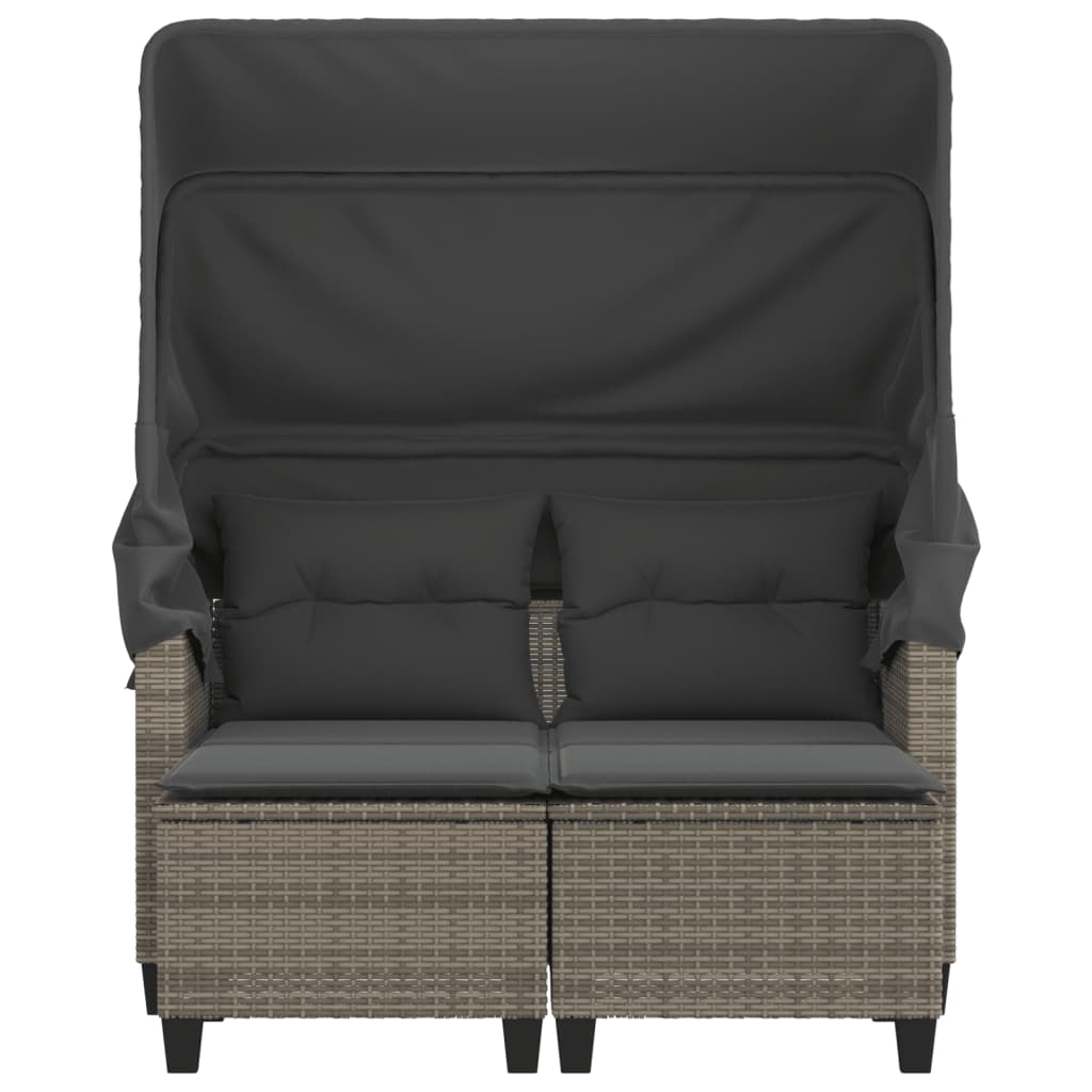 2 személyes szürke polyrattan kerti kanapé baldachinnal/székkel