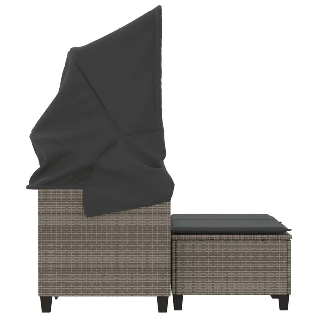 2 személyes szürke polyrattan kerti kanapé baldachinnal/székkel