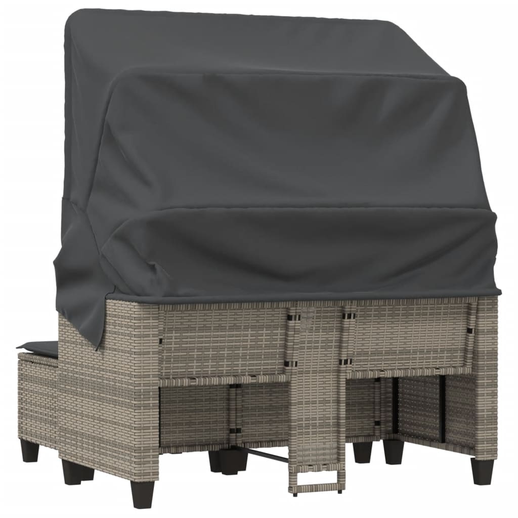 2 személyes szürke polyrattan kerti kanapé baldachinnal/székkel