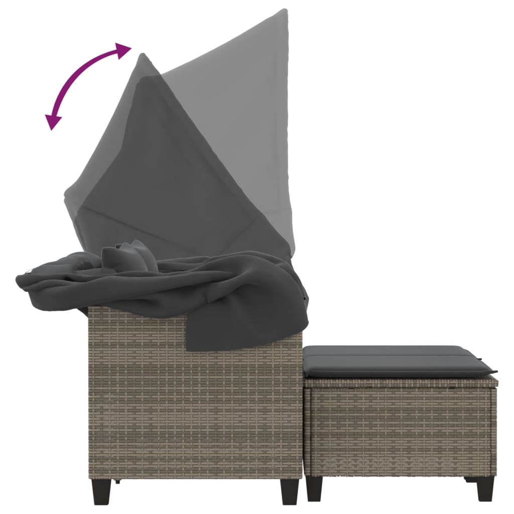 2 személyes szürke polyrattan kerti kanapé baldachinnal/székkel