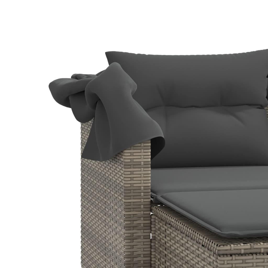 2 személyes szürke polyrattan kerti kanapé baldachinnal/székkel