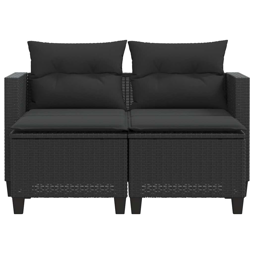2 személyes fekete polyrattan kerti kanapé zsámollyal