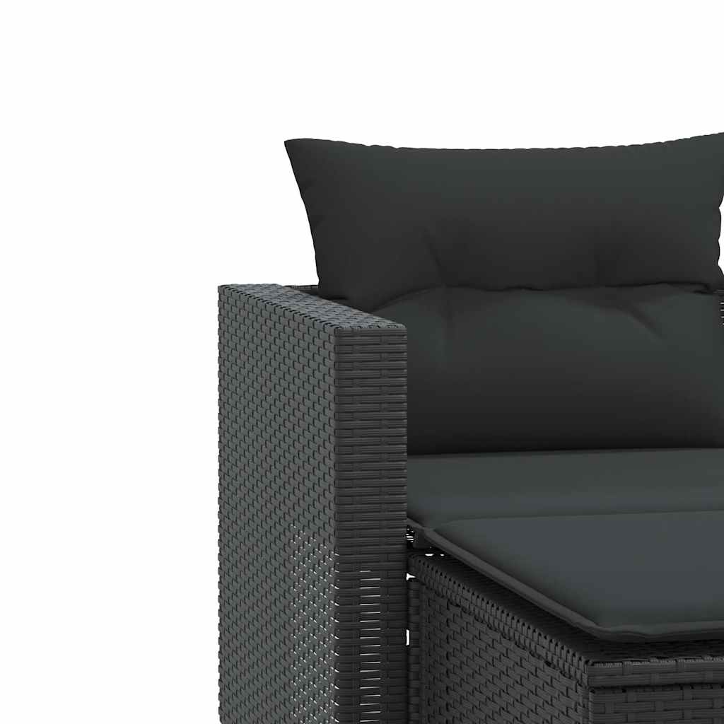 2 személyes fekete polyrattan kerti kanapé zsámollyal