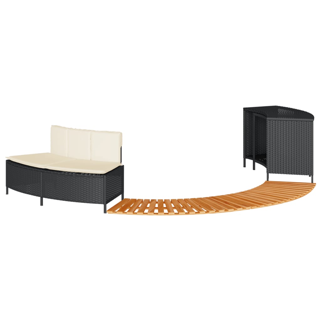 fekete polyrattan és tömör akácfa jakuzzi-keret