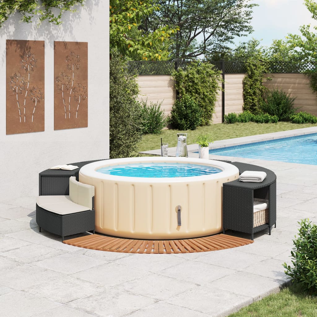 fekete polyrattan és tömör akácfa jakuzzi-keret