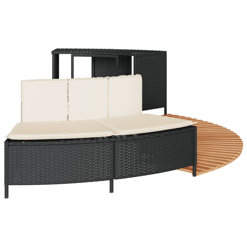 fekete polyrattan és tömör akácfa jakuzzi-keret