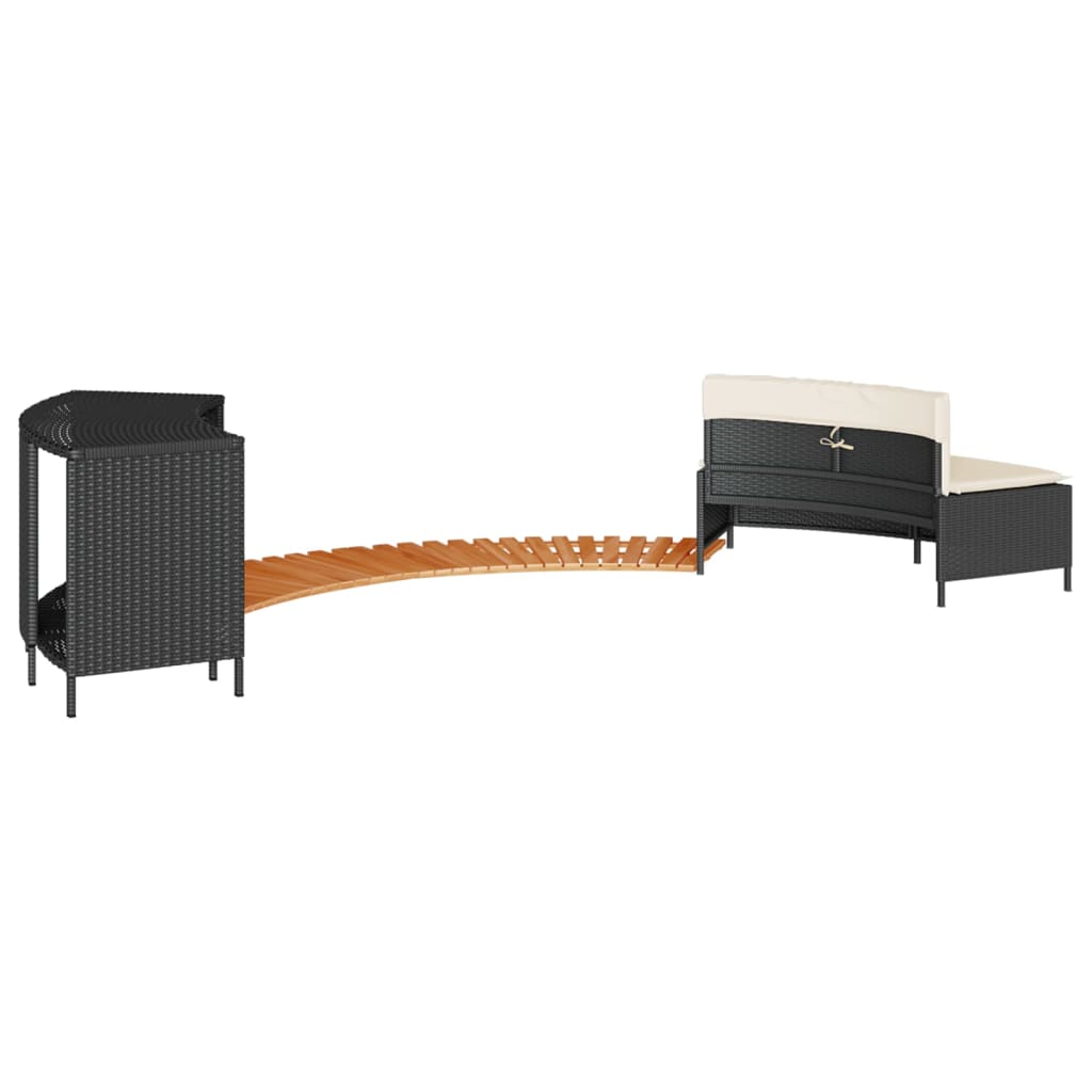 fekete polyrattan és tömör akácfa jakuzzi-keret