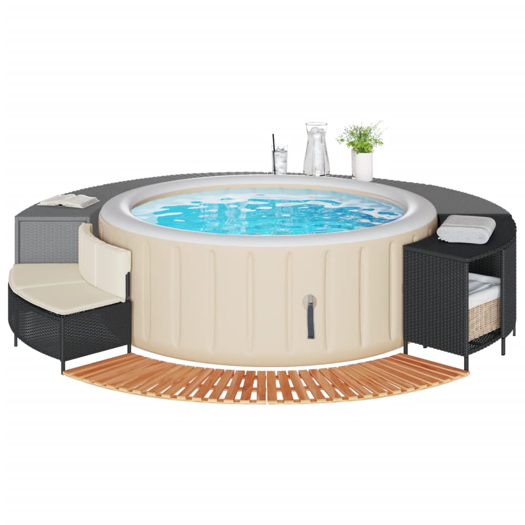 fekete polyrattan és tömör akácfa jakuzzi-keret
