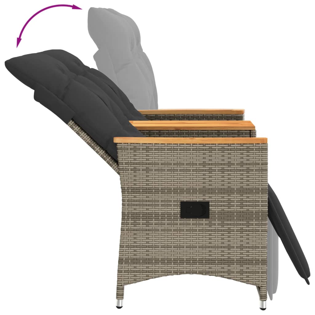 2 személyes szürke polyrattan dönthető kerti kanapé asztallal
