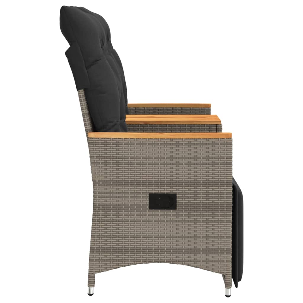2 személyes szürke polyrattan dönthető kerti kanapé asztallal