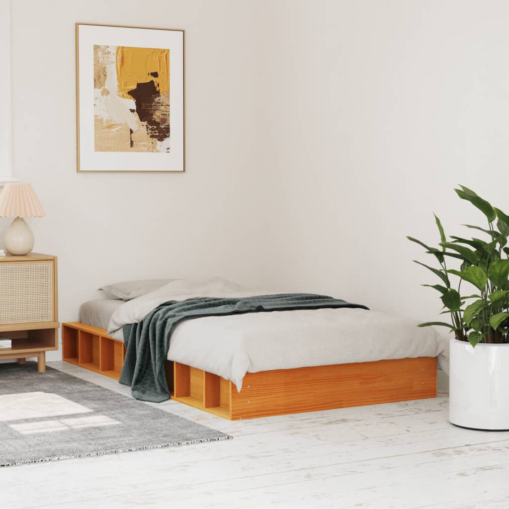 viaszbarna tömör fenyőfa ágy matrac nélkül 90 x 200 cm