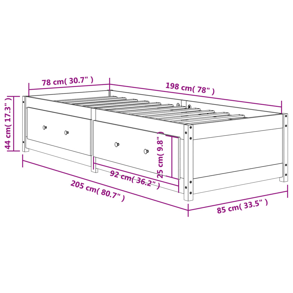 viaszbarna tömör fenyőfa kanapéágy matrac nélkül 80 x 200 cm