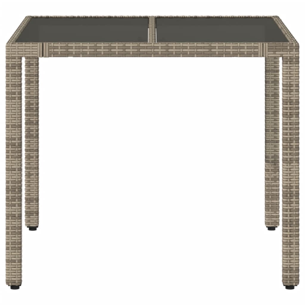 szürke polyrattan üveglapos kerti asztal 90 x 90 x 75 cm