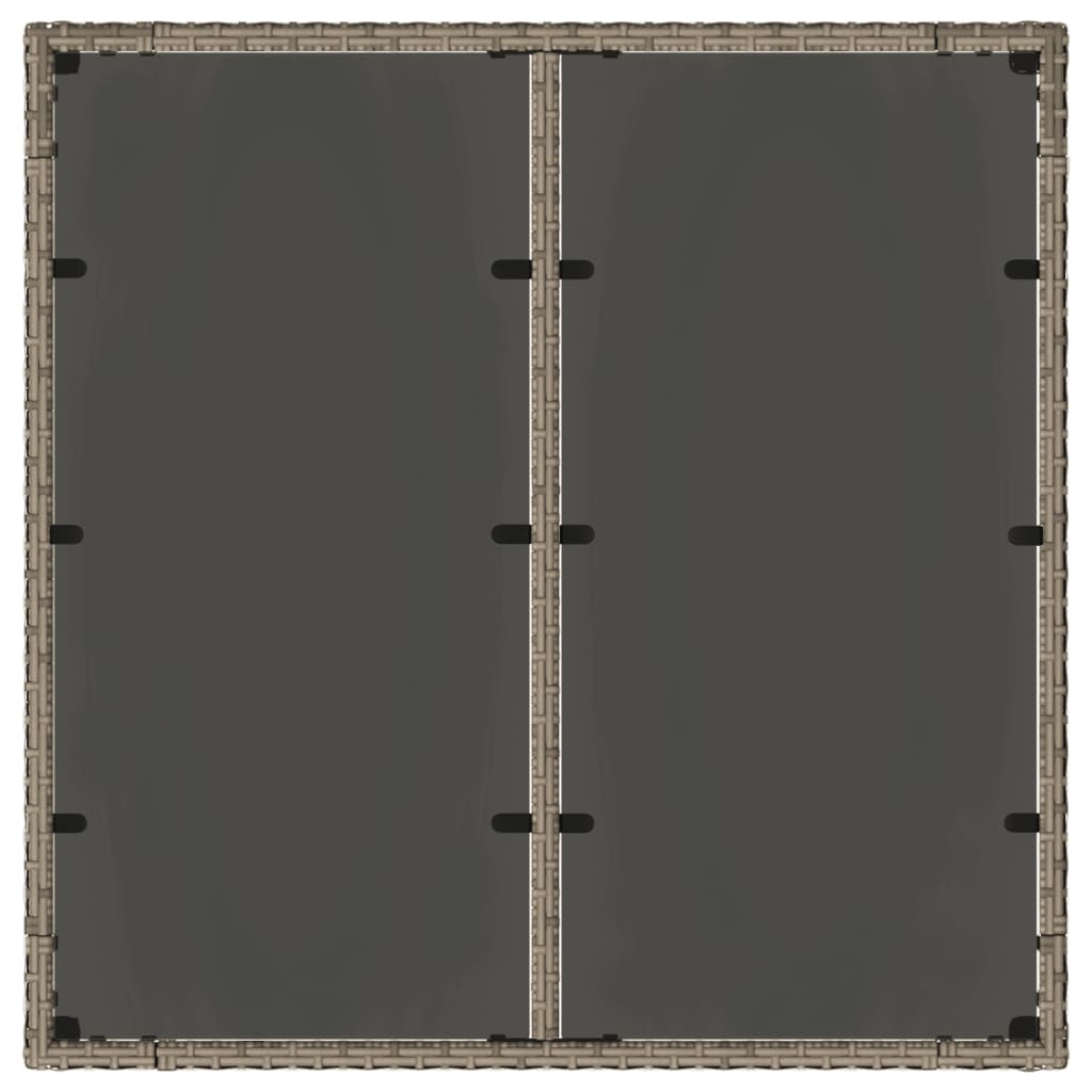 szürke polyrattan üveglapos kerti asztal 90 x 90 x 75 cm