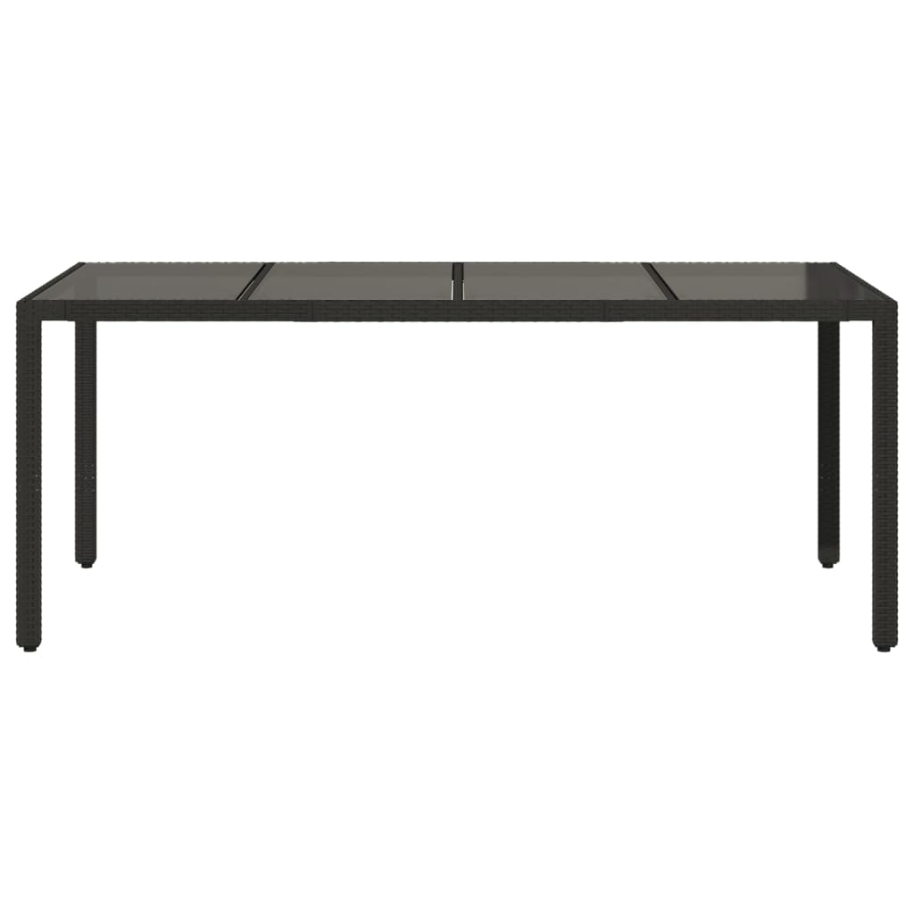 fekete polyrattan üveglapos kerti asztal 190 x 90 x 75 cm