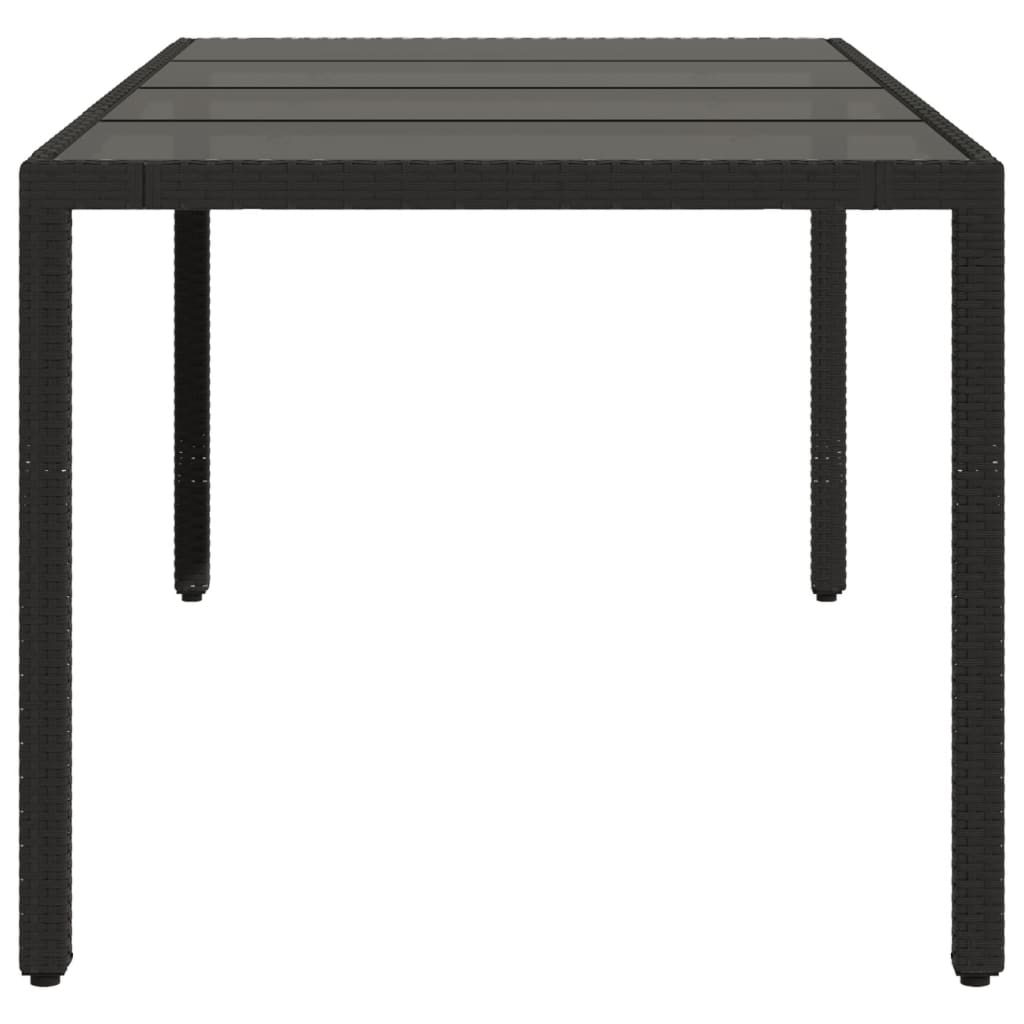 fekete polyrattan üveglapos kerti asztal 190 x 90 x 75 cm