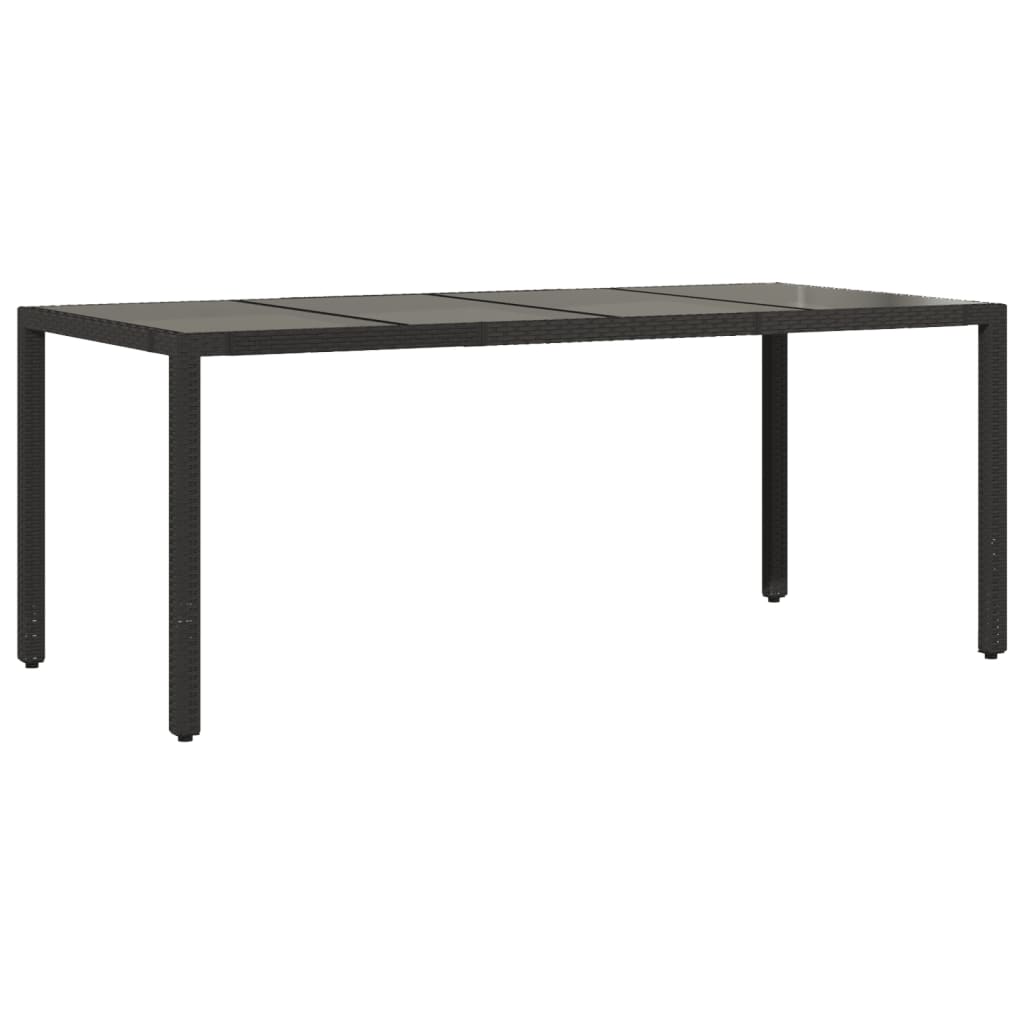 fekete polyrattan üveglapos kerti asztal 190 x 90 x 75 cm